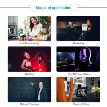 Комплект оборудования для подкаста: конденсаторный микрофон с звуковой картой 48 В, комплект Plug and Play для подкаста чёрный