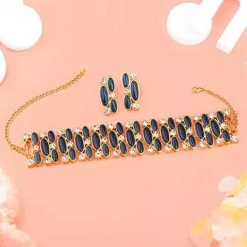 Комплект очаровательного позолоченного ожерелья Estele с синими и белыми камнями для женщин