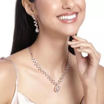 Комплект очаровательного женского ожерелья Estele с покрытием из розового золота и CZ