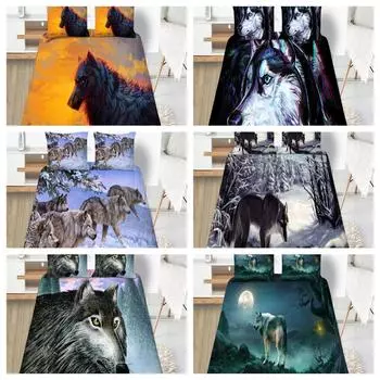 Комплект одеял, комплект постельного белья из 2/3 предметов с наволочкой, домашний текстиль с 3D принтом волка, комплект пододеяльников Single 135x200cm