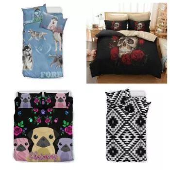 Комплект одеял с 3D акварелью и цветочным черепом, постельное белье, домашний текстиль Single 135x200cm