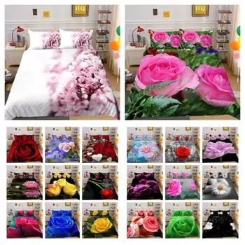 Комплект одеял с 3D принтом цветов, двойной размер, домашнее постельное белье из микрофибры, подростковая мода, высококачественный домашний текстиль UK Single 135x200cm