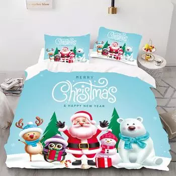 Комплект одеял с цифровой печатью в стиле Рождества - Санта - Полиэстер - Декор для спальни - 1 покрывало + 2 наволочки (нет подушки) 173x229cm