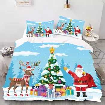 Комплект одеял с цифровой печатью в стиле Рождества - Санта - Полиэстер - Декор для спальни - 1 покрывало + 2 наволочки (нет подушки) 173x229cm