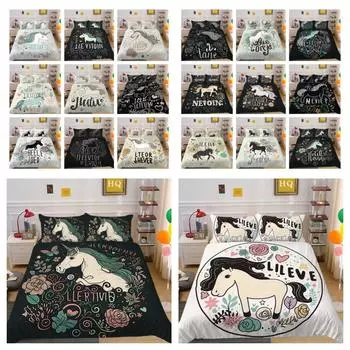Комплект одеял с единорогом, 3D мультяшный принт, комплект постельного белья для красивых девушек, комплект постельного белья из микрофибры, один размер, декор для спальни UK Single 135x200cm