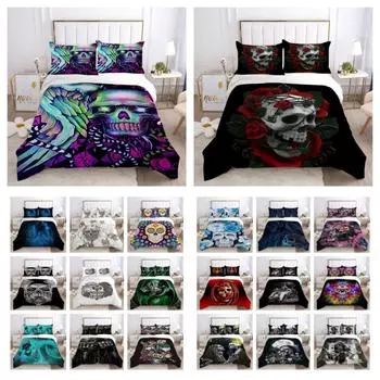 Комплект одеял с принтом черепа, двойной размер, постельное белье из микрофибры, дизайн, высокое качество, комплект постельного белья с героями мультфильмов UK Single 135x200cm