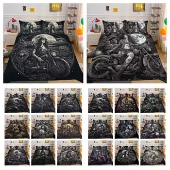 Комплект одеял с принтом черепа, двойной размер, полиэстеровые покрывала, мужской модный дизайн, комплект пододеяльников UK Single 135x200cm