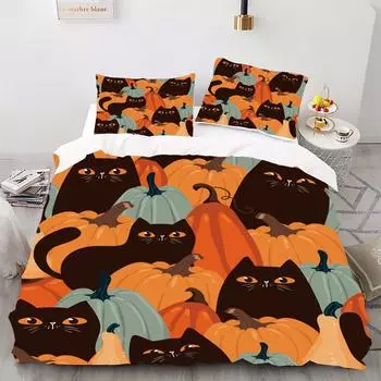 Комплект одеяла с цифровой печатью в стиле Хэллоуин - Полиэстер - Декор для спальни - 1 покрывало + 2 наволочки (нет подушки) 173x229cm
