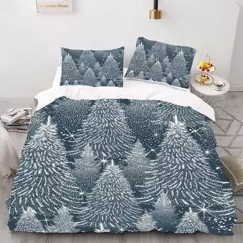 Комплект одеяла с цифровой печатью в стиле рождественской елки - полиэстер - декор спальни - 1 покрывало + 2 наволочки (нет подушки) 173x229cm