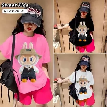 Комплект одежды Baju Kanak Kanak для маленьких девочек Seluar Pendek Lengan Pendek Comel Longgar S чёрный