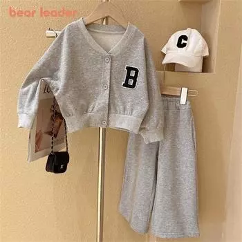 Комплект одежды Bear Leader для девочек, детская одежда, весенний костюм, куртка + брюки, спортивный костюм для маленьких девочек, осенние детские комплекты одежды для маленьких девочек, AM3044 3T