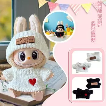 Комплект одежды для кукол 17 см, аксессуары для кукол, топ с сердечками, шарф, шапка, без кукол One Size
