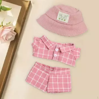 Комплект одежды для кукол, мягкая плюшевая игрушка, нарядный розовый клетчатый костюм, милые стильные наряды своими руками, with pink hat