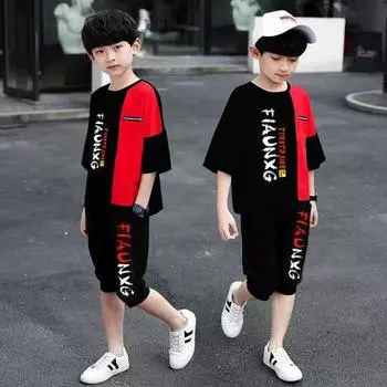 Комплект одежды для мальчиков: футболка с короткими рукавами + брюки, летний детский спортивный костюм для мальчиков, детская одежда, наряды для подростков 160 красный