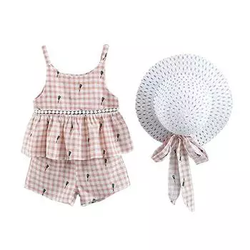 Комплект одежды для маленьких девочек, повседневный летний топ + шорты + кепка от 0 до 3 лет, хлопковый костюм с цветочным принтом для маленьких девочек 24M