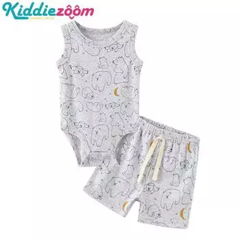 Комплект одежды для маленьких мальчиков, летний повседневный боди без рукавов для маленьких девочек + шорты, модная детская одежда для малышей 9-12Months