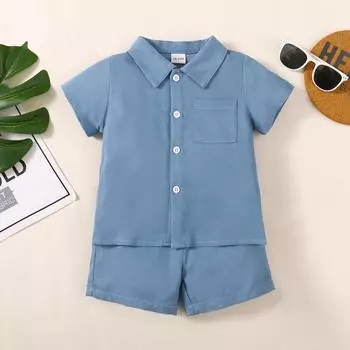 Комплект одежды для маленьких мальчиков, одежда для маленьких мальчиков, рубашка с короткими рукавами с лацканами + шорты, детская летняя одежда для мальчиков, костюм из 2 предметов 2-3Y