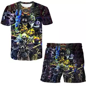 Комплект одежды для маленьких мальчиков 1-14 лет, футболка с рисунком «Ночи с Фредди», топы + штаны, повседневная одежда, костюм унисекс, детская одежда 160
