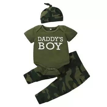Комплект одежды для малышей из 3 предметов с буквенным принтом для маленьких мальчиков и девочек, боди с короткими рукавами, топы, повседневные камуфляжные штаны S