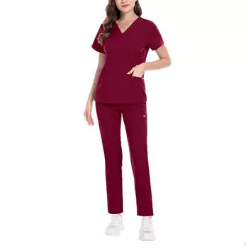 Комплект одежды для медсестры, рабочая одежда, прочный женский мягкий халат с V-образным вырезом, топ и штаны для медсестры S