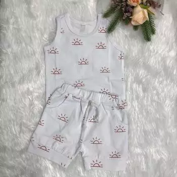 Комплект одежды для новорожденного из 2 предметов: модный комплект из майки с принтом солнца и шорт для детей, мальчиков и девочек 6-12 Months