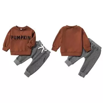 Комплект одежды для новорожденных, топ и штаны с длинными рукавами с буквенным принтом, 2 предмета 100