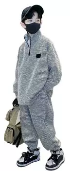 Комплект одежды для подростков с длинным рукавом Корейская комплект одежды для мальчиков Весна Осень Длинный рукав Толстовка Спортивные штаны Верх и низ Повседневный Свободный детский серый