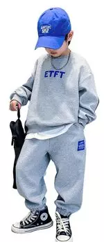 Комплект одежды для подростков с длинным рукавом Корейская комплект одежды для мальчиков Весна Осень Длинный рукав Толстовка Спортивные штаны Верх и низ Повседневный Свободный детский серый