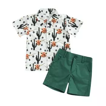 Комплект одежды джентльмена для маленьких мальчиков, рубашка-поло на пуговицах, повседневные короткие штаны, летние наряды с короткими рукавами 3-4 Years чёрный