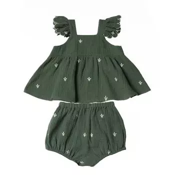 Комплект одежды из чистого хлопка для маленьких девочек, летний мягкий топ без рукавов с вышивкой + шорты, одежда для маленьких девочек 66