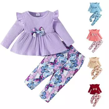 Комплект одежды из футболки и брюк с принтом для новорожденных девочек и мальчиков 6 синий