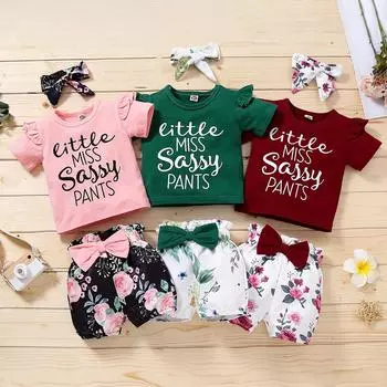Комплект одежды из топа с короткими рукавами с короткими рукавами и шорт с цветочным принтом для новорожденных мальчиков и девочек, комплект одежды 100 розовый