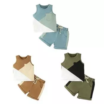 Комплект одежды из жилета с круглым вырезом и шорт на шнурке для маленьких мальчиков 12-18M