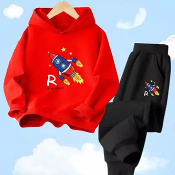 Комплект одежды «Космическая ракета» для детей от 3 до 14 лет, весенне-осенние толстовки и спортивные штаны, модная детская одежда, спортивные костюмы из 2 предметов 100