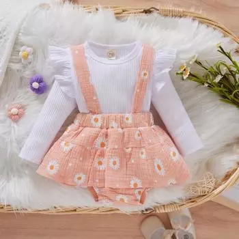 Комплект одежды на подтяжках для маленьких девочек, топ с принтом солнца и подтяжками, комплект одежды 100