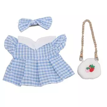 Комплект одежды с бантом для 20-сантиметровых кукол, одежда для плюшевой куклы-девочки, декоративные аксессуары с клубничной сумкой синий
