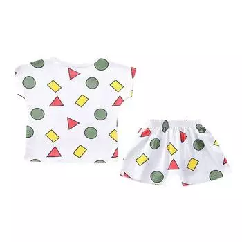 Комплект одежды с геометрическим принтом для маленьких мальчиков и девочек, блузка с короткими рукавами, топы + шорты, одежда для сна, пижамы 110
