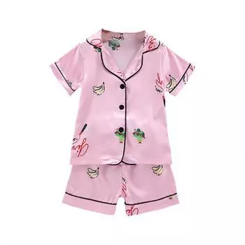 Комплект одежды с принтом банана для маленьких мальчиков и девочек, блузка с короткими рукавами, топы + шорты, одежда для сна, пижамы L