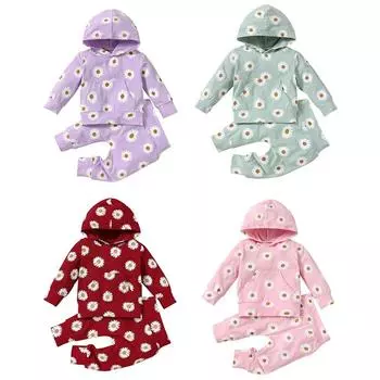 Комплект одежды с принтом ромашки для маленьких детей, пуловер с капюшоном, толстовка, топ и штаны, 2 предмета 90