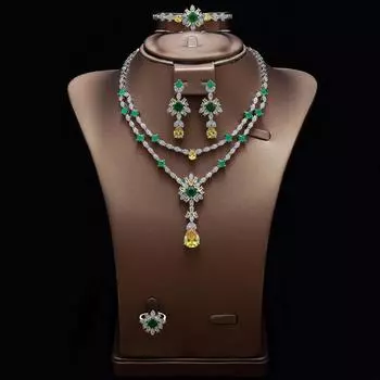 Комплект одежды в саудовском стиле, цепочка, модный дизайн, тяжелая промышленность, ожерелье, серьги, великолепный двухслойный комплект ювелирных изделий из цветного циркония