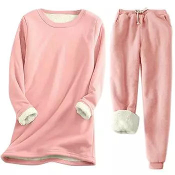 Комплект однотонных термобрюк, толстовка с круглым вырезом с длинными рукавами и брюки на шнурке, женская одежда S синий