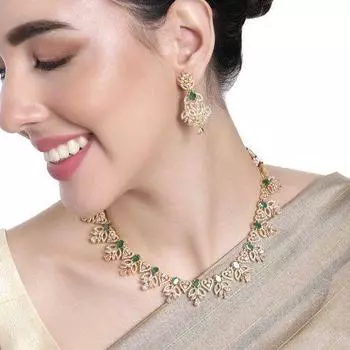 Комплект ослепительного дизайнерского ожерелья Estele с позолоченным CZ и цветными камнями для женщин