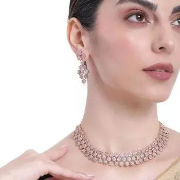 Комплект ослепительного ожерелья Estele с покрытием из розового золота и CZ для женщин