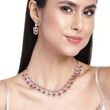 Комплект ослепительного женского ожерелья Estele с покрытием из розового золота и рубиновыми камнями