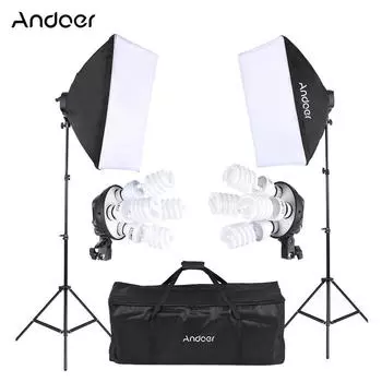 Комплект освещения Andoer Studio Photo с 2 * софтбоксом / 2 * цоколем для лампочки 4in1 / 8 * лампочкой по 45 Вт / 2 * лампой UK Plug