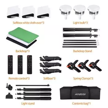 Комплект освещения для студийной фотосъемки Andoer Набор освещения для софтбокса, включая двухцветный светильник мощностью 85 Вт, 2800–5700 К EU Plug