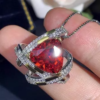 Комплект ожерелье кольцо ювелирные изделия цвет сокровище оранжевый красный цирконий высокое чувство мода ретро легкий роскошь женский