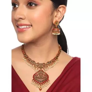 Комплект ожерелья для женщин и девочек. Традиционный комплект украшений для женщин. Комплект ожерелья с позолоченным храмом. Комплект ожерелья с камнями для женщин и девочек.