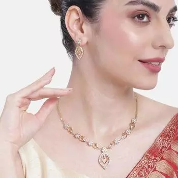 Комплект ожерелья Estele для женщин с позолоченными американскими бриллиантами CZ и фрезией