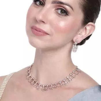 Комплект ожерелья Estele из розового золота с цирконами приятного мятно-розового цвета для женщин